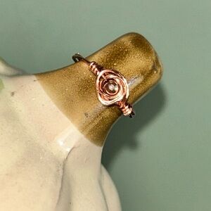Elegant Copper Wire Wrapped Grey pearl bead Ring